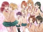  antenna_hair barufoa black_legwear blonde_hair bow brown_eyes brown_hair everyone eye_contact flower food glasses green_eyes green_hair hair_bow hair_flower hair_ornament hand_on_another's_chin hand_on_another's_shoulder holding_hands iizuka_yuzu ikeno_kaede interlocked_fingers long_hair looking_at_another minami_shizuku multiple_girls necktie noda_kotone open_mouth otokawa_sumi petals purple_eyes purple_hair red_eyes red_hair sakai_rina sakura_trick sandwich school_uniform scrunchie short_hair skirt smile sonoda_mitsuki sonoda_yuu takayama_haruka thighhighs twintails yuri 