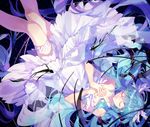  aqua_hair bare_shoulders closed_eyes dress fish hands_clasped hatsune_miku leg_garter long_hair own_hands_together p0ckylo smile solo twintails vocaloid white_dress 
