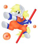  blackbewhite2k7 blonde_hair crossover derpy_hooves_(mlp) dragon_ball equine female friendship_is_magic fur goku grey_fur hair mammal my_little_pony open_mouth parody pegasus plain_background solo transparent_background wings yellow_eyes 