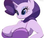  anthro anthrofied big_breasts blue_eyes bra breasts cleavage clothed clothing equine eyeshadow female friendship_is_magic hair horn makeup mammal my_little_pony plain_background purple_hair rarity_(mlp) solo sunibee underwear unicorn white_background white_body 