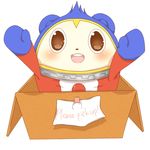  bad_id bad_pixiv_id blush box brown_eyes cardboard_box english engrish for_adoption hosikuzu in_box in_container kuma_(persona_4) no_humans open_mouth persona persona_4 ranguage smile text_focus white_background zipper 