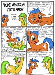  amber_eyes blue_eyes blue_hair bottle comic confetti cutie_mark dialog english_text equine female friendship_is_magic green_hair hair hangover horse lying male mammal my_little_pony on_back original_character pony sofa streamers text timothy_fay two_tone_hair 