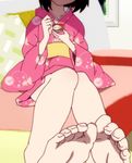  1girl animated animated_gif araragi_tsukihi barefoot feet feet_together monogatari_(series) soles toe_scrunch toes 