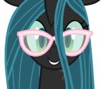  black_fur bust_portrait changeling clenched_teeth digital_media_(artwork) equine excited eyewear female feral friendship_is_magic fur glasses green_eyes green_hair grin hair happy horn long_hair looking_at_viewer mammal my_little_pony nerd open_mouth open_smile portrait queen_chrysalis_(mlp) royalty silly simple_background smile solo standing teeth white_background wide_eyed 