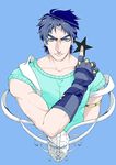  aka16 blue_eyes blue_hair fingerless_gloves gloves jojo_no_kimyou_na_bouken jonathan_joestar male_focus phantom_blood solo stone_mask_(jojo) 