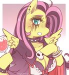  anthro anthrofied beverage big_breasts breasts cleavage clothed clothing cyan_eyes emo equine female fluttershy_(mlp) friendship_is_magic glass goth gradient_background hooves horse ladybeemer looking_at_viewer makeup mammal my_little_pony open_mouth pegasus pony skull wine wings 