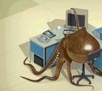  ambiguous_gender animated cephalopod chair cup desk keyboard low_res monitor octopus phone portal_(series) sitting solo unknown_artist valve valve_software 