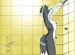  anthro bath canine fur grey_fur horn male mammal nude open_mouth penis solo tygar_tiger water wolf 