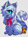  ambiguous_gender bell blue_eyes cat chibi falvie feline fur looking_at_viewer mammal paws plain_background scarf solo white_fur 