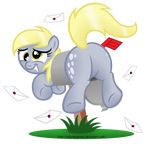  blonde_hair butt cutie_mark derpy_hooves_(mlp) equine female friendship_is_magic fur grey_fur hair horse letter mammal my_little_pony pegasus pony smile solo wings yellow_eyes 