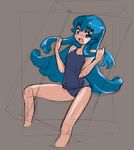 blue_eyes blue_hair blush brown_background happinesscharge_precure! long_hair looking_at_viewer one-piece_swimsuit open_mouth precure rohitsuka school_swimsuit shirayuki_hime sitting sketch solo swimsuit 