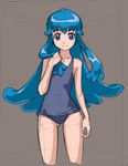  blue_eyes blue_hair brown_background happinesscharge_precure! long_hair looking_at_viewer one-piece_swimsuit precure rohitsuka school_swimsuit shirayuki_hime sketch smile solo swimsuit 