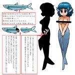  blue_eyes blue_hair blush censored cloaca fish hands hands_clasped mermaid monster_girl ninniku_(ninnniku105) nude own_hands_together partially_translated short_hair solo touhou translation_request wakasagihime wavy_hair 