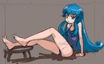  blue_eyes blue_hair brown_background happinesscharge_precure! long_hair looking_at_viewer one-piece_swimsuit precure rohitsuka school_swimsuit shirayuki_hime sitting sketch solo swimsuit 