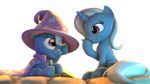  3d absurd_res alpha_channel cape cute duo equine female feral friendship_is_magic hat hi_res horn horse mammal my_little_pony mynokiarules pony smile square_crossover trixie_(mlp) unicorn young 