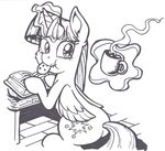  book coffee cookie cup cutie_mark desk equine female friendship_is_magic glowing hair horn latecustomer levitation magic mammal monochrome multi-colored_hair my_little_pony sitting solo steam twilight_sparkle_(mlp) winged_unicorn wings 