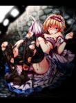  absurdres alice_margatroid bad_id bad_pixiv_id blonde_hair blood blue_eyes bra breasts chain defeat hairband highres injury large_breasts panties pantyhose s-syogo short_hair solo torn_clothes torn_legwear touhou underwear 