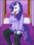  anthro bed blue_eyes breasts clothed clothing equine female friendship_is_magic gforce hair horn jewelry legwear long_hair looking_at_viewer mammal my_little_pony pillow purple_hair rarity_(mlp) solo stockings underwear unicorn 