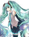  bad_id bad_pixiv_id blue_eyes detached_sleeves green_hair hatsune_miku headset long_hair necktie skirt solo thighhighs twintails very_long_hair vocaloid watase_(abe) 