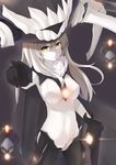  bodysuit cape glowing glowing_eyes hsuliherng kantai_collection shinkaisei-kan silver_hair staff wo-class_aircraft_carrier yellow_eyes 