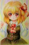  :o blonde_hair blouse colored_pencil_(medium) hair_ribbon red_eyes ribbon rumia short_hair skirt touhou traditional_media vest vu_(oyavun) 