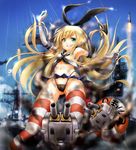  anchor bad_id bad_nicoseiga_id black_panties blonde_hair elbow_gloves gloves hairband highleg highleg_panties kantai_collection lifebuoy long_hair navel panties rensouhou-chan shimakaze_(kantai_collection) skirt soraneko_(192355) striped striped_legwear thighhighs underwear white_gloves 