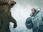  angry bald bear brown_fur claws clothed clothing comic fangs feral fur heavy_(team_fortress_2) human male mammal open_mouth pawpads snow team_fortress_2 teeth tongue unknown_artist 