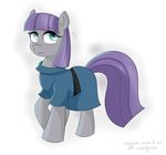  absurd_res clothed clothing cyan_eyes equine female feral friendship_is_magic fur grey_fur hair hi_res horse mammal maud_pie_(mlp) my_little_pony plain_background pony purple_hair signature solo standing wizardglitter 