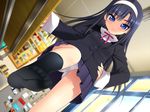  black_hair blue_eyes blush game_cg kneehighs long_hair nonohara_miki panties seifuku shoujo_kyouiku skirt tanuki_soft underwear 