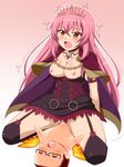  1boy 1girl blush breasts clothed_female_nude_male long_hair nipples oda_nobunaga_(sengoku_collection) pink_hair pubic_hair sengoku_collection sex takappe thighhighs tiara yellow_eyes 