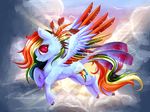  avian bird blue_fur cloud cutie_mark equine evehly female flying friendship_is_magic fur hair hooves looking_at_viewer mammal multi-colored_hair my_little_pony pegasus rainbow_dash_(mlp) rainbow_feathers rainbow_hair rainbow_tail smile solo wings 