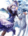  apron boots cape deer himuro_(dobu_no_hotori) hood letty_whiterock pantyhose purple_eyes purple_hair shirt skirt solo touhou vest waist_apron 