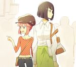  alternate_costume bag black_hair blue_skirt casual hat holding_hands jakuzure_nonon kill_la_kill kiryuuin_satsuki monokuro_(snog) multiple_girls pink_hair pointing shirt short_hair shoulder_bag skirt spoilers 