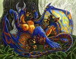  breasts caribou_(artist) claws digitigrade dragon ear_piercing female frog hair horn invalid_tag looking_at_viewer nipples piercing sara_palmer tree wings 
