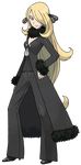  absurdres black_eyes black_pants blonde_hair full_body hair_ornament hair_over_one_eye highres long_hair official_art pants pokemon pokemon_(game) pokemon_dppt shirona_(pokemon) smile solo sugimori_ken transparent_background very_long_hair 