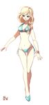  1girl alternate_hairstyle bikini blonde_hair blue_eyes breasts disney elsa_(frozen) frozen_(disney) korean lipstick long_hair makeup siku_(blackstarmon) solo swimsuit 