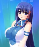 blue_eyes blue_hair blush breasts commentary_request hair_ornament large_breasts long_hair nak_yama os-tan smile solo x_hair_ornament xp-tan 