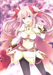  black_legwear blue_eyes blush bow breasts charlotte_(kinki_no_magna) cleavage dagger hair_bow kinki_no_magna kousetsu long_hair looking_at_viewer medium_breasts midriff navel open_mouth pantyhose pink_hair pointy_ears skirt smile solo twintails two_side_up wand weapon 