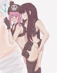  against_wall ass augustusdeoeil bad_id bad_pixiv_id beret blush fingering fingering_from_behind gloves hat heart jakuzure_nonon kill_la_kill kiryuuin_satsuki multiple_girls nudist_beach_uniform one_eye_closed pink_hair smile yuri 