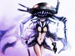  a-er_(akkij0358) black_gloves bodysuit cannon cape collar covered_navel cowboy_shot gloves headgear kantai_collection looking_at_viewer monster navel shinkaisei-kan silver_hair skin_tight solo staff standing teeth tentacles turret wo-class_aircraft_carrier 