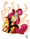  alpha_channel amber_eyes apple_bloom_(mlp) bow clothing creepy crossover cynos-zilla english_text equine female friendship_is_magic fur greed green_lantern_(series) grin hair horse looking_at_viewer mammal my_little_pony orange_lantern plain_background pony red_hair ring shaded signature smile solo text transparent_background yellow_fur 