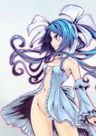  absurdres bare_shoulders blue_eyes blue_hair blush breasts covered_nipples detached_sleeves facial_tattoo hair_ribbon halterneck highres long_hair md5_mismatch navel no_bra no_panties panis_repca phantasy_star phantasy_star_online_2 ribbon small_breasts solo tattoo twintails wisespeak 
