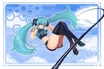  aqua_eyes aqua_hair boots bracelet goomrrat hatsune_miku high_heels jewelry long_hair midriff navel one_eye_closed solo thigh_boots thighhighs twintails very_long_hair vocaloid 