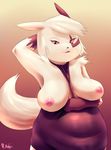  anthrofied breasts chubby female looking_at_viewer nintendo pienji plain_background pok&#233;mon pok&eacute;mon red_eyes solo swimsuit video_games zangoose 