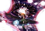  arm_cannon arugeri black_hair black_wings bow cape danmaku explosion galaxy hair_bow highres long_hair red_eyes reiuji_utsuho solo third_eye touhou weapon wings 