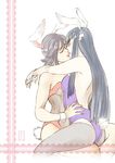  animal_ears aoi_the_wild bunny_ears bunny_tail bunnysuit eyebrows kill_la_kill kiryuuin_satsuki kiss matoi_ryuuko multiple_girls pantyhose tail yuri 