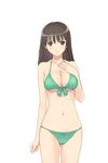  1girl bare_shoulders bikini black_eyes black_hair blush breasts fault!! game_cg large_breasts legs long_hair looking_at_viewer navel simple_background solo standing swimsuit tanaka_takayuki thighs white_background 