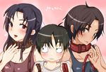  2girls bad_id bad_pixiv_id bdsm black_hair blush brown_eyes chigusa_nana collar dark_skin hair_ribbon height_difference leash long_hair multiple_girls nana_to_kaoru one-piece_swimsuit ribbon sakasana_(kaisen_teikoku) short_hair slave sugimura_kaoru sweatdrop swimsuit tachi_ryouko 