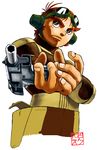  brown_eyes brown_hair goggles gun handgun jiron_amos no_pupils pistol sentou_mecha_xabungle weapon 