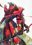  bad_pixiv_id mecha no_humans original red simple_background solo sword total weapon 
